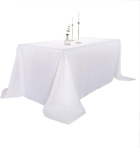 Ascoza 2pack 90x132 Inch White Rectangular Tablecloth 8 Feet Table Cloth in Polyester Fabric for Wedding/Banquet/Restaurant/Parties