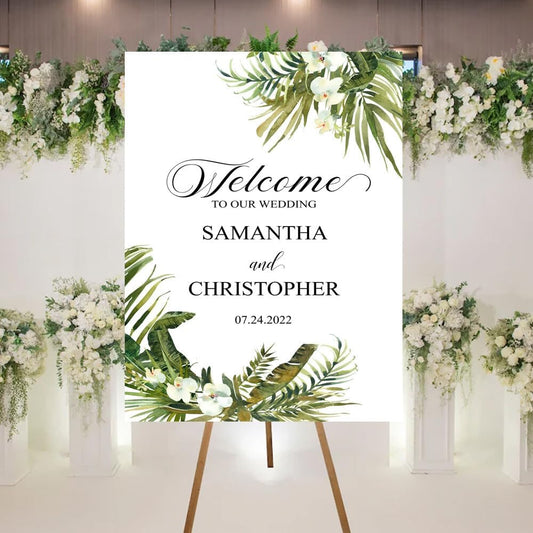 Welcome To Our Wedding Sign, Personalized Wedding Welcome Sign, Wedding Ceremony Welcome Sign, White Orchid Floral, Wedding Event Party Welcome Sign, Customized Wedding Welcome Sign
