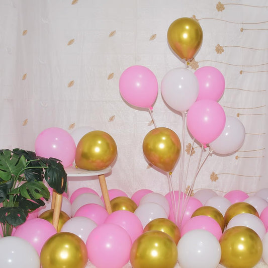 300 Pcs Pink Gold White Balloons 5 Inch Pink White and Metallic Gold Assorted Colors Latex Small Balloon for Valentine's Day Baby Shower Birthday Bridal Shower Wedding Party Decorations