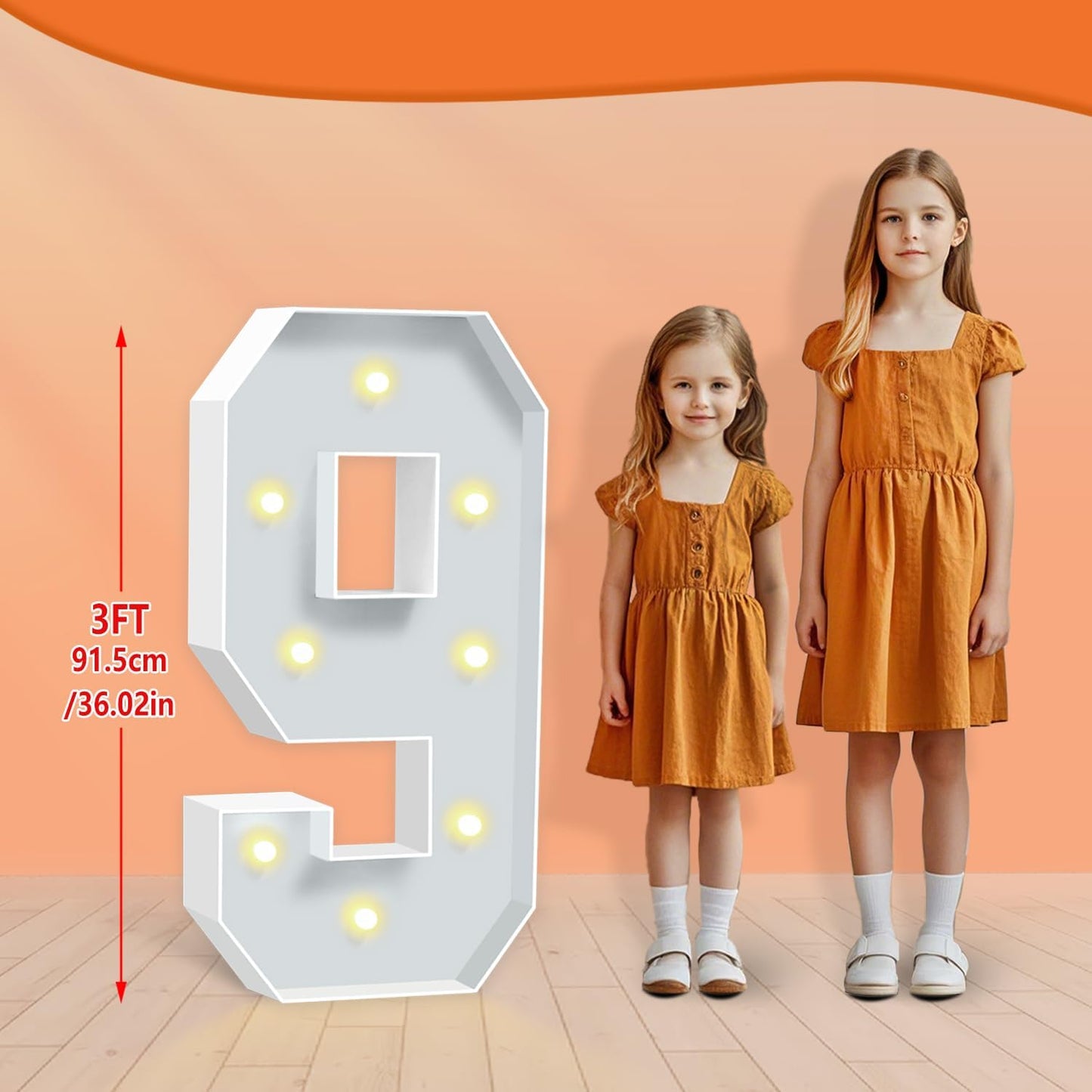 3ft Light Up Numbers, White Marquee Numbers Frame for 9th 19th 29th Boys Girls Birthday Party, Large Number for Decorations Anniversary Decor, DIY Pre-Cut Thick Foam Board Number 9