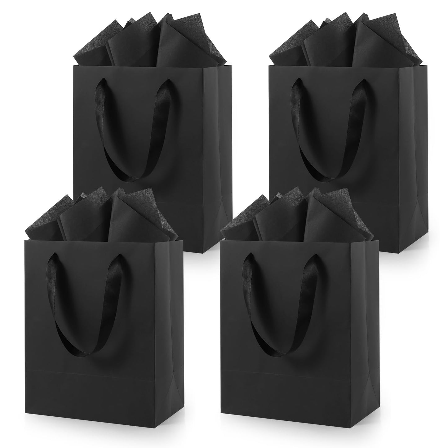 Epoesch Black Small Gift Bags with Handles and Tissue Paper, 4 Pack
