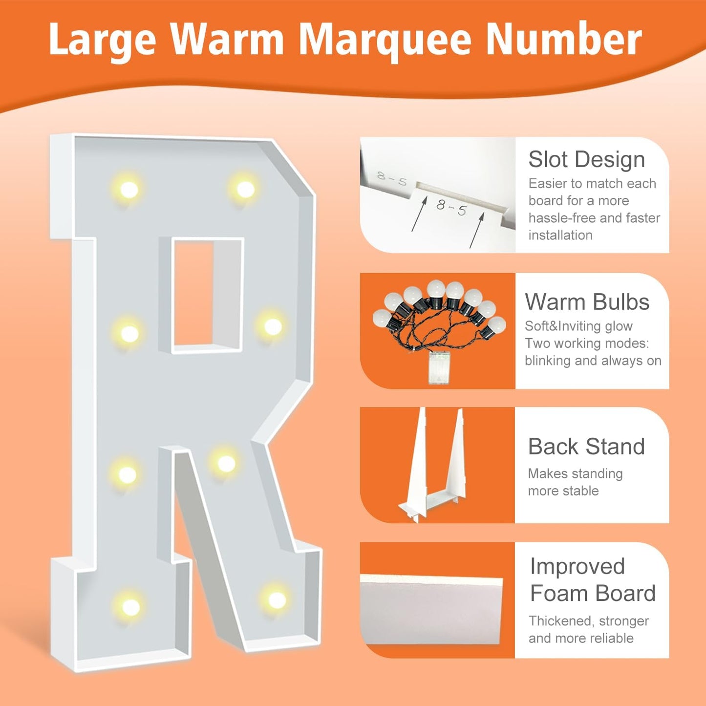 3FT Marquee Letters, Large Marquee Light Up Letters, Mosaic Balloon Frame Letter for Engagement Wedding Decorations Birthday Party Backdrop Decor, Balloon Arch Kit Letter R