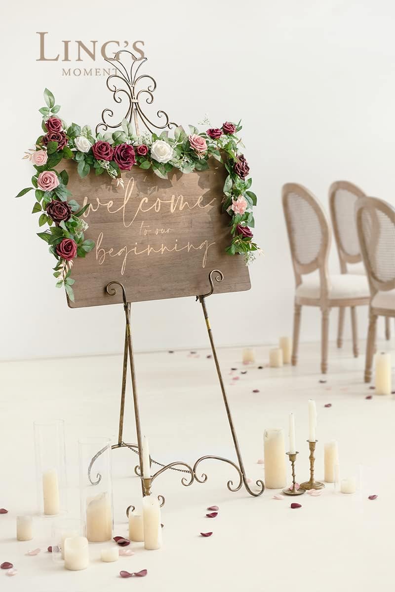 Ling's moment 5FT Burgundy Artificial Flower Garland Dusty Rose Leaves Floral Garland Arch Flowers Vine for Wedding Party Backdrop Decor Mantel Home Table Centerpieces Wall Decorations