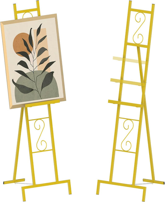 Skcoipsra 2 Pack Gold Easel Stand, 3 Tier Adjustable Larger Wedding Welcome Sign Holder, Art Poster Display Stand Free Standing with Chain, 17x17x58 Inch