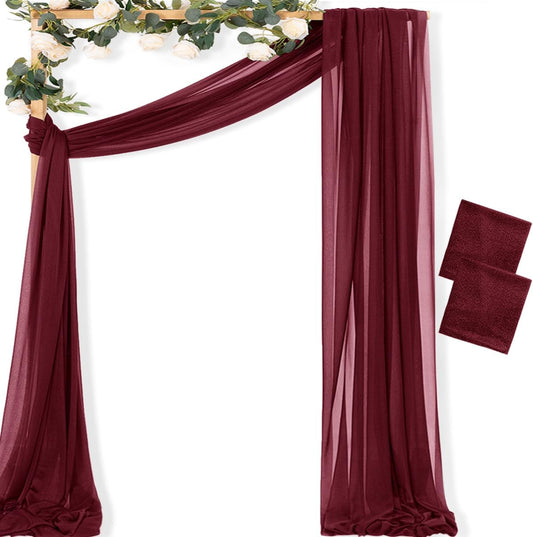 MLMC Burgundy Wedding Arch Draping Fabric 2 Panels 29" x 20 FT Extra Long Gauze Drapes Sheer Backdrop Curtains 6.6 Yards Outdoor Drapery Panels for Wedding Bridal Shower Party Ceiling Decoration