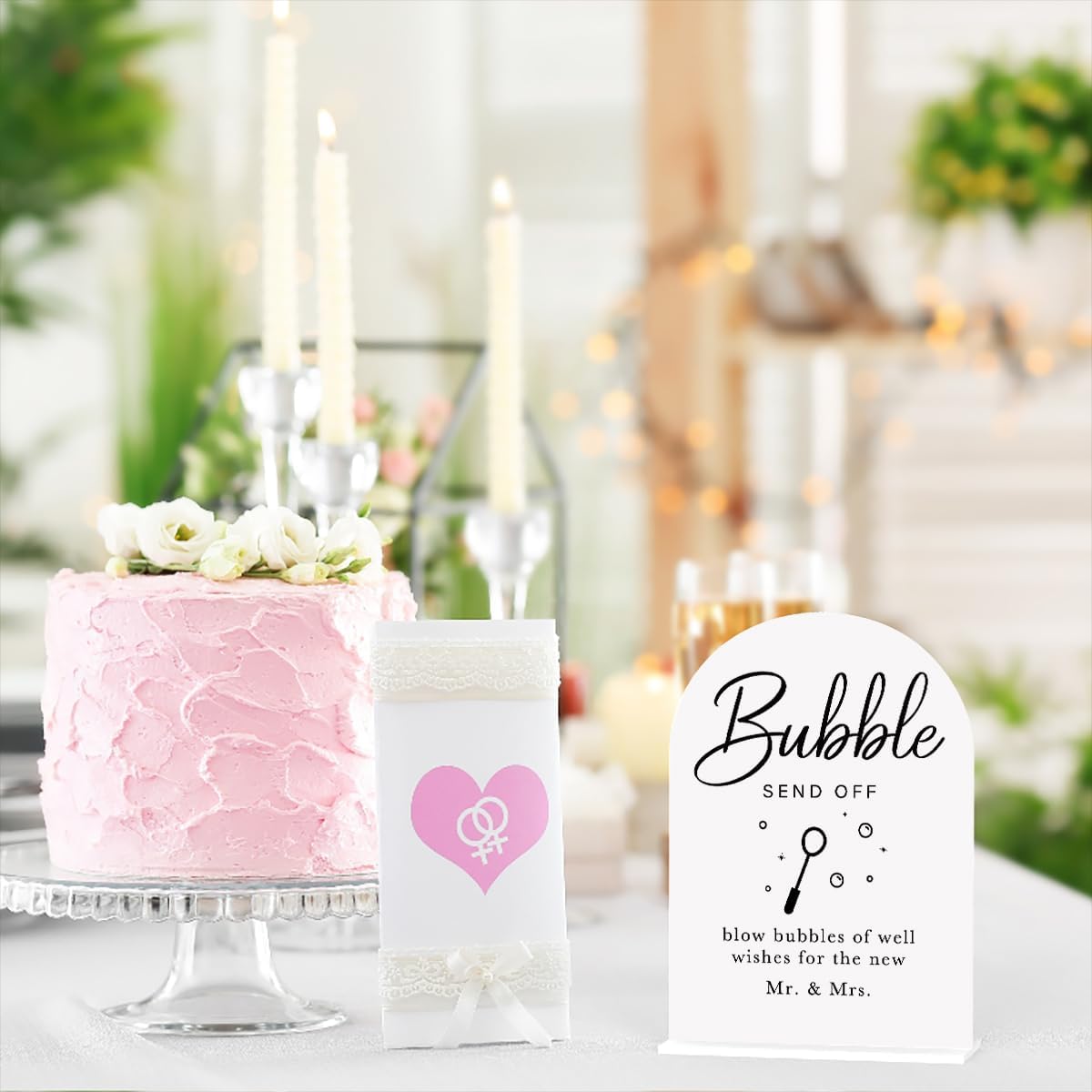 Acrylic Wedding Sign Wedding Signs for Ceremony Bubble Send Off Sign for Wedding Modern Calligraphy Arch Acrylic Table Top Sign for Wedding Reception and Event Party Table(white）