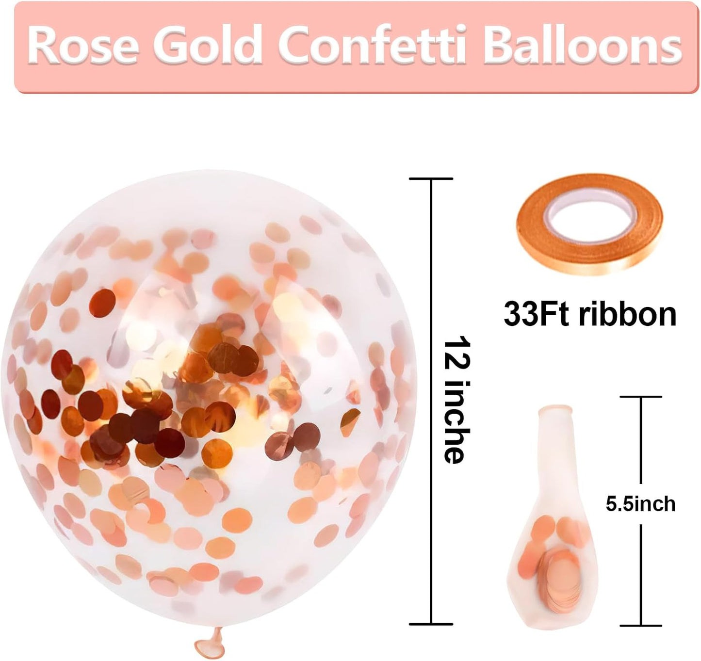 Bezente Rose Gold Confetti Latex Balloons - 60 Pack 12 inch Helium Rose Gold Confetti Balloons for Wedding Birthday Anniversary Bridal Shower Party Decorations