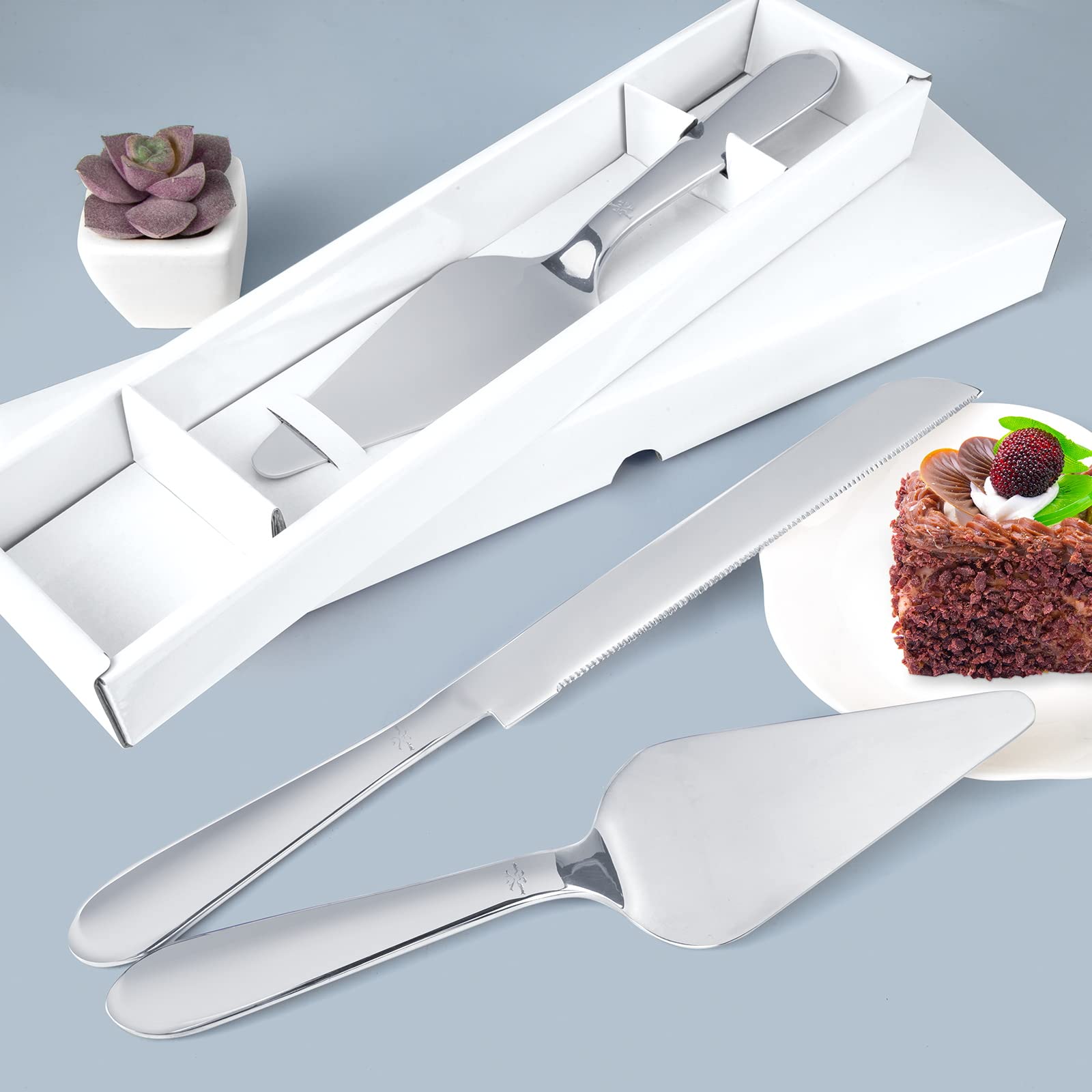Cake Cutting Set for Wedding, Elegant Cake Knife and Server Set with Thickened Stainless Steel