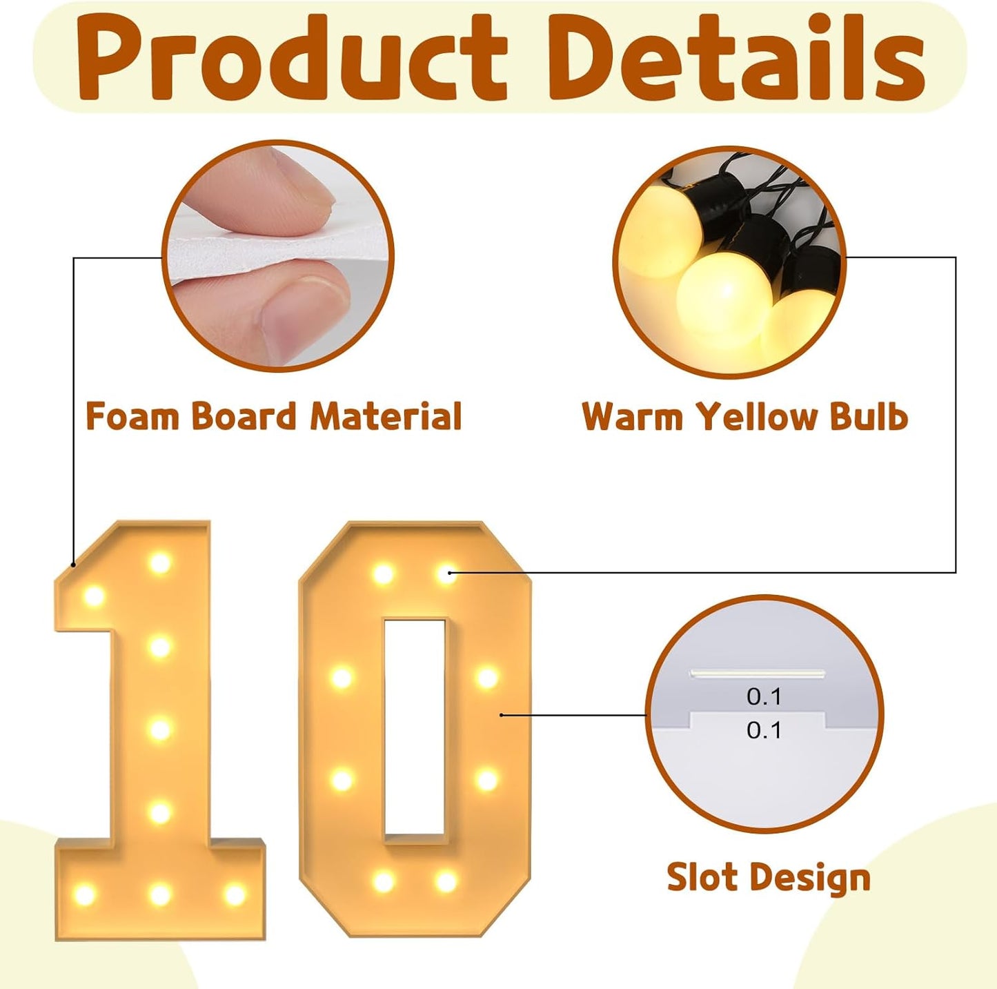 Imprsv 3FT Light Up Numbers, Marquee 10th Birthday Decorations for Girls Boys, Large Light Up 10th Birthday Women Foam Board Anniversary Party Decorations Arch Kit (DIY)