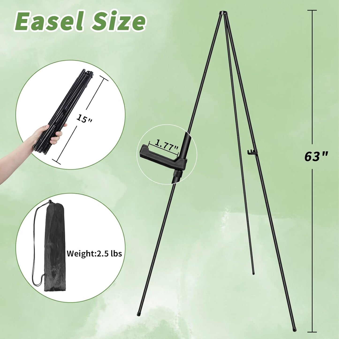PUJIANG 6 Pack Easel for Display, Foldable Easel Stand, Metal Easels for Displaying Pictures, 63" Easels for Signs Wedding Poster Sign Holder, Art Easel for Painting with Case