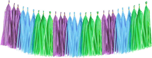 Blue Green and Purple Tassel Garland Banner Paper Tassels for Birthday Party Decorations,Pack of 15