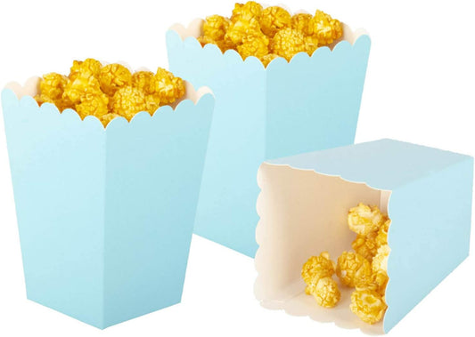Light Blue Popcorn Boxes Mini Paper Popcorn Box Cardboard Popcorn Container for Party, Pack of 12