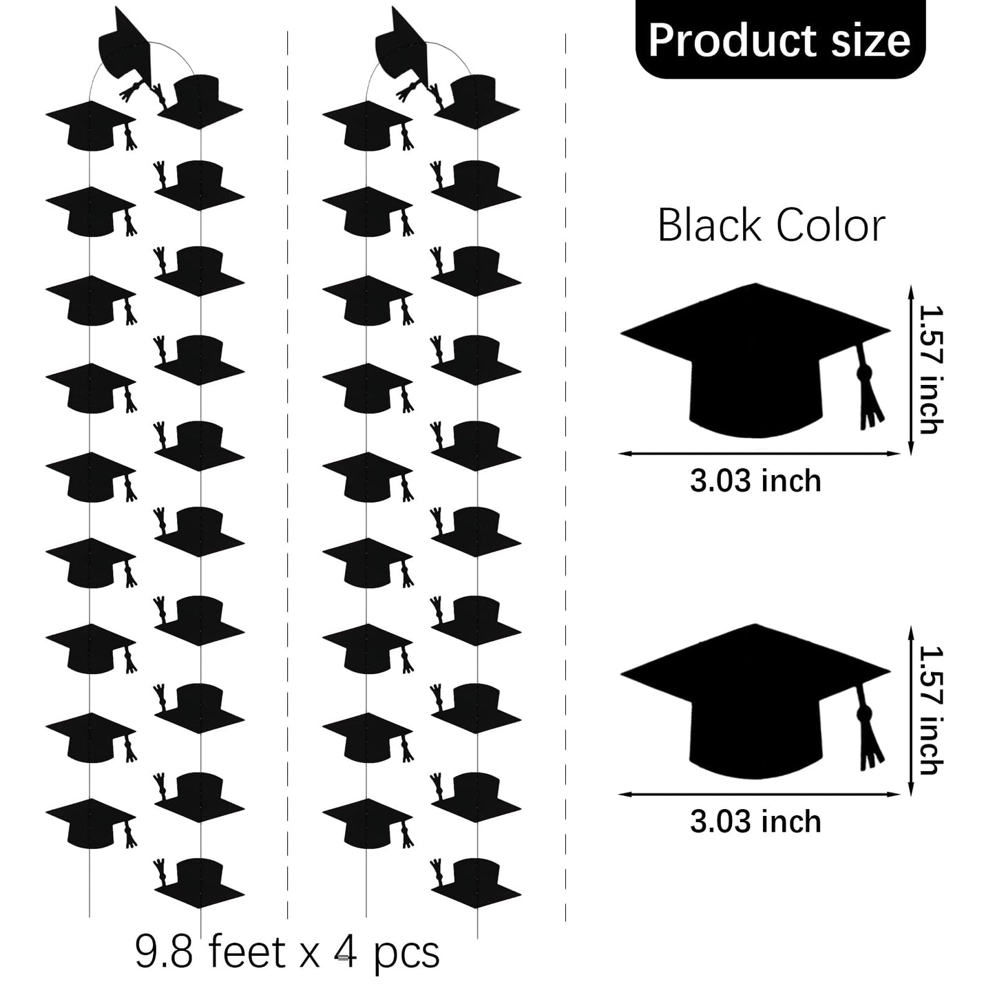 Blopee Black Graduation Garland Graduation Party Decorations Class of 2026 Grad Cap Garland Banner