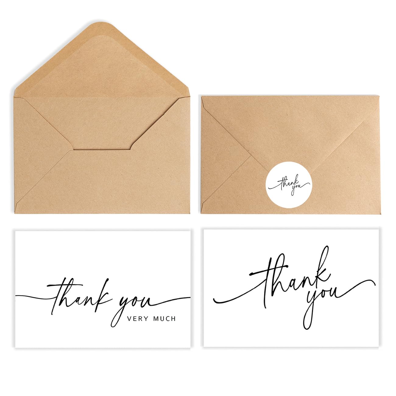 SPIRITDUST 52-pack Thank You Cards Bulk with Kraft Envelopes & Matching Stickers, 3.5x5 Inches