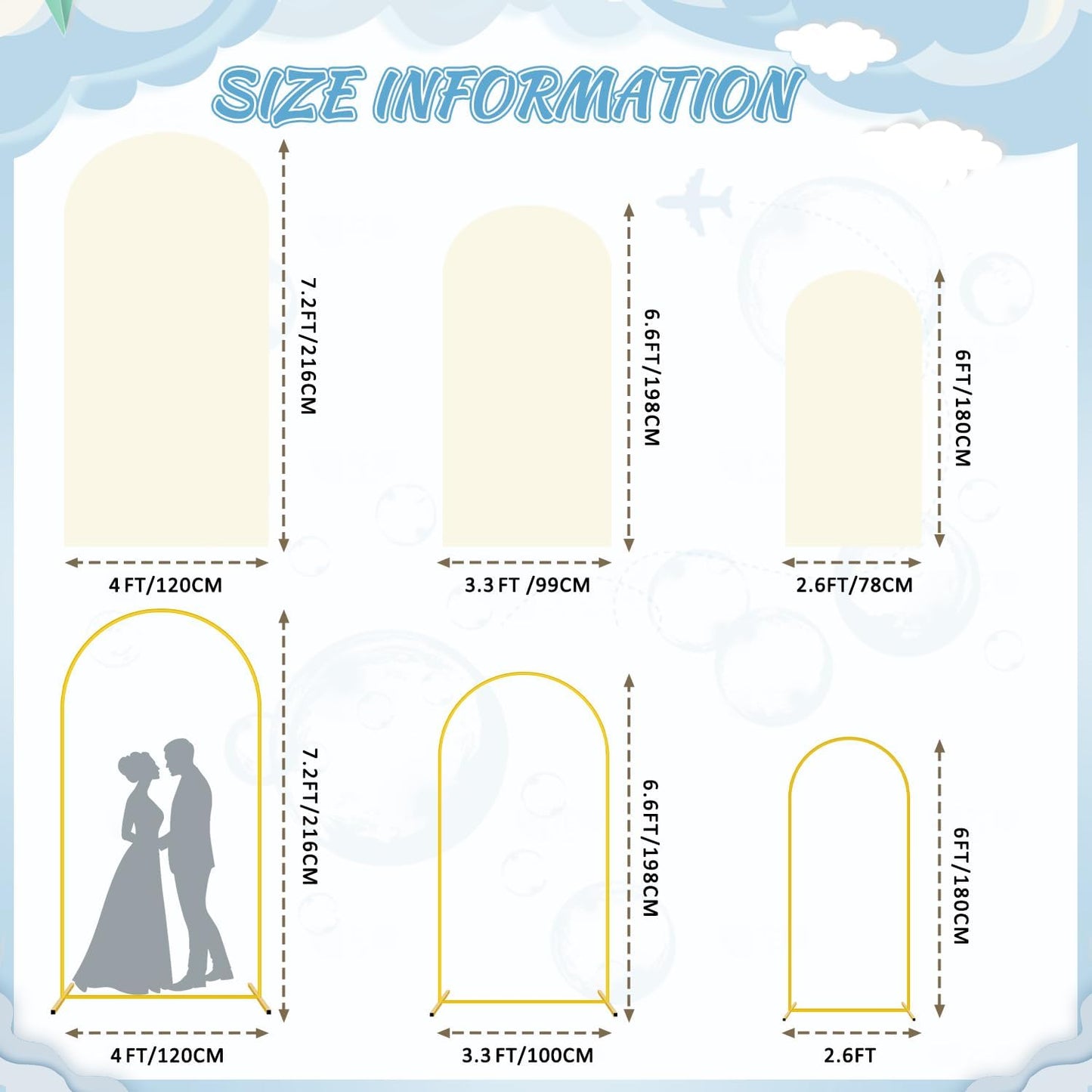 FOTSHARER Arch Backdrop Stand and Cover Set (7.2FT, 6.6FT, 6FT) Metal Wedding Arch Stands Ivory Spandex Cover for Arched Backdrop Background Arches Stand with Cover for Wedding Party Anniversary Decor