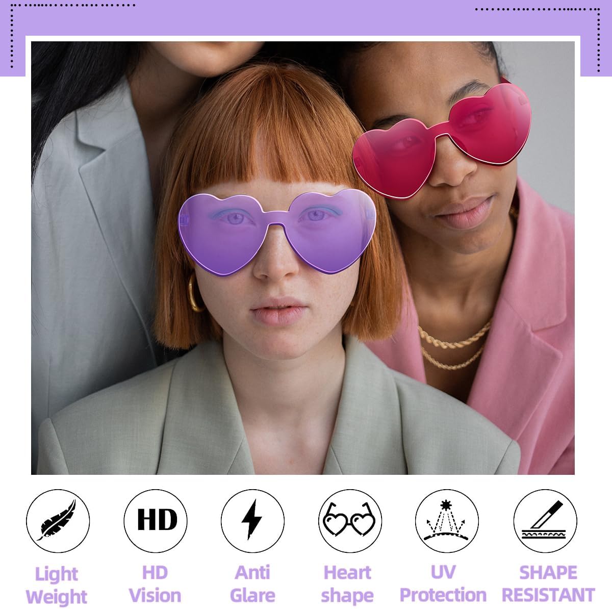 12/20/24 Pairs Heart Sunglasses for Women Men, Trendy Heart Shaped Rimless Transparent Sunglasses, Bachelorette Party