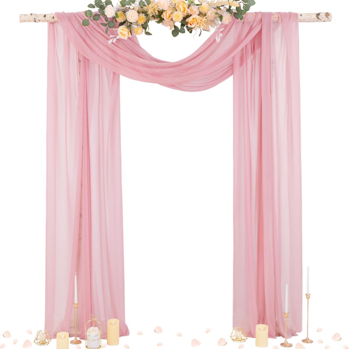 Socomi Wedding Arch Draping Fabric 29" x 20Ft 1 Panel Dusty Rose Sheer Outdoor Curtain Drapes Extra Long for Bridal Baby Shower Ceremony Birthday Party Decor