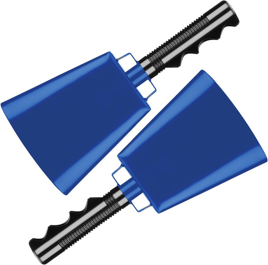 Deke Home - 2 Pack 10 Inch Steel Cowbells with Handle, Loud Noise Makers for Football, Sports, Parties, Competitions, School Spirit & Safety, Large Hand Bell for Cheering & Percussion Instrument