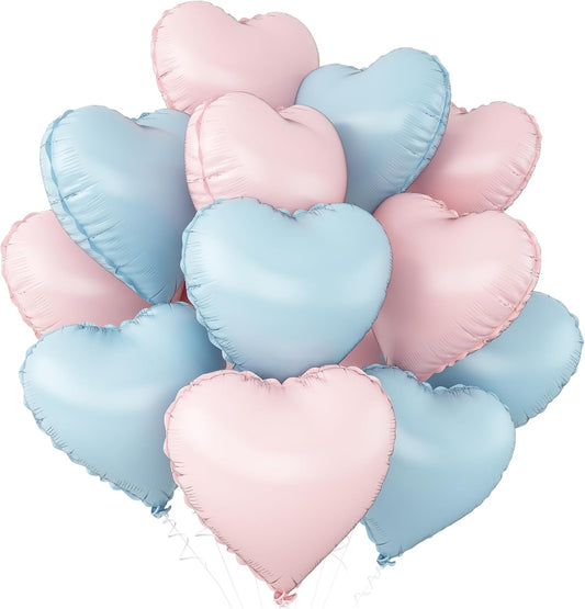 Pink Blue Heart Balloons,12Pcs Baby Pink Heart Shaped Foil Balloons,18Inch Pastel Blue Helium Balloon for Baby Shower Birthday Anniversary Wedding Party Decorations