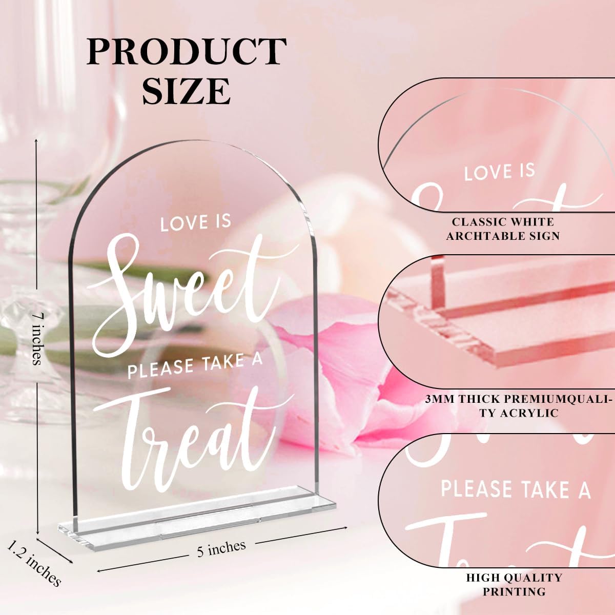 Wedding Signs, Love is Sweet Sign for Dessert Table, Wedding Decorations for Ceremony,Arch Acrylic Table Top Sign for Wedding Reception and Event Party,5x7 Inch Bridal Shower Decor (White)
