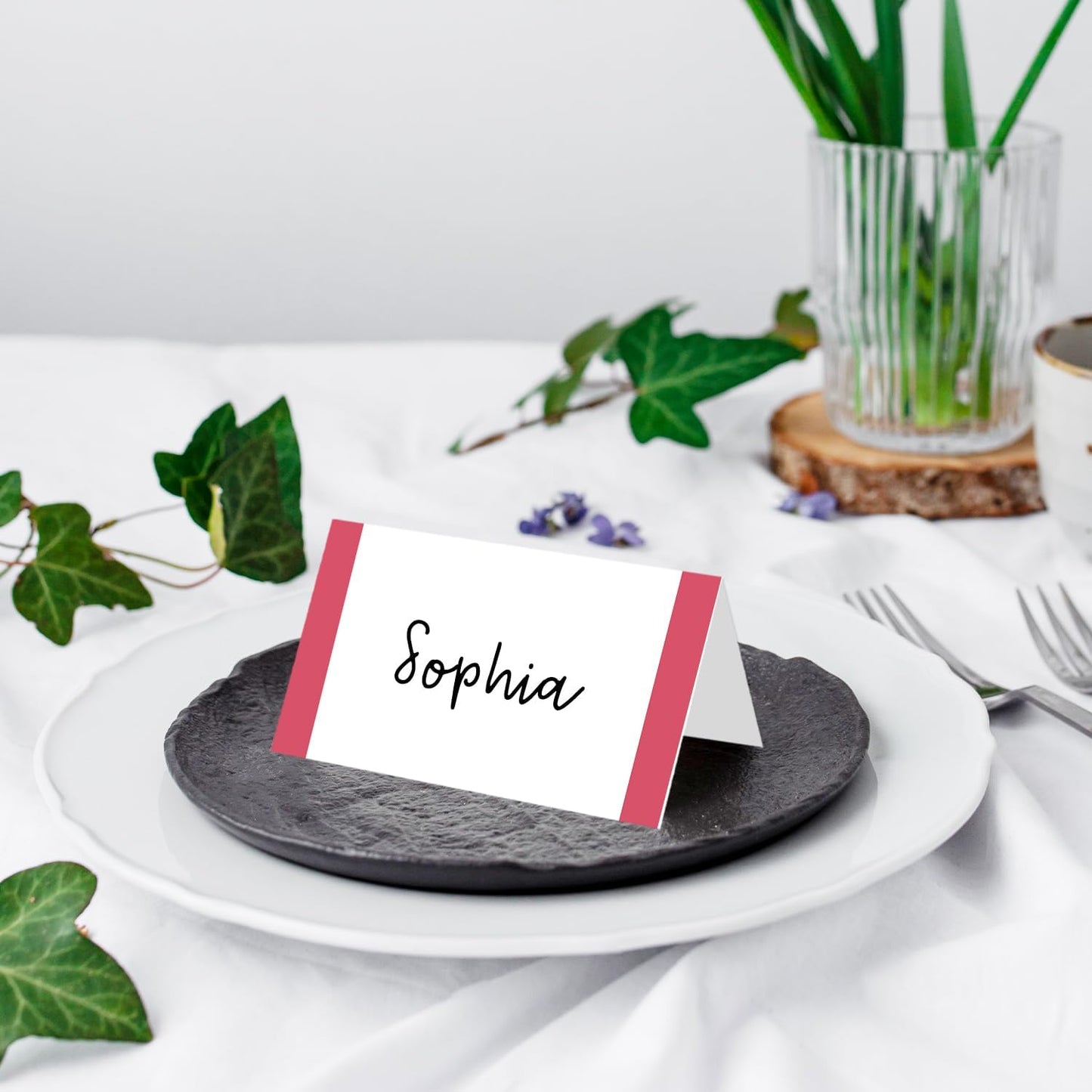 25 Pack Rose Red Place Cards, Editable Name Cards for Table Setting, Tent Cards Food Label for Dinner Party, Bridal Shower, Wedding, Baby Shower and Events -T11