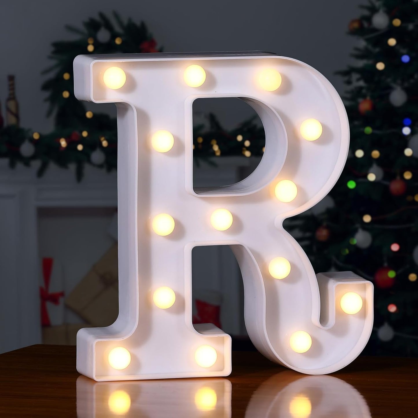 Foaky LED Letter Lights Sign Marquee Light Up Letters Sign for Night Light Wedding/Birthday Party Battery Powered Christmas Lamp Home Bar Decoration(R)