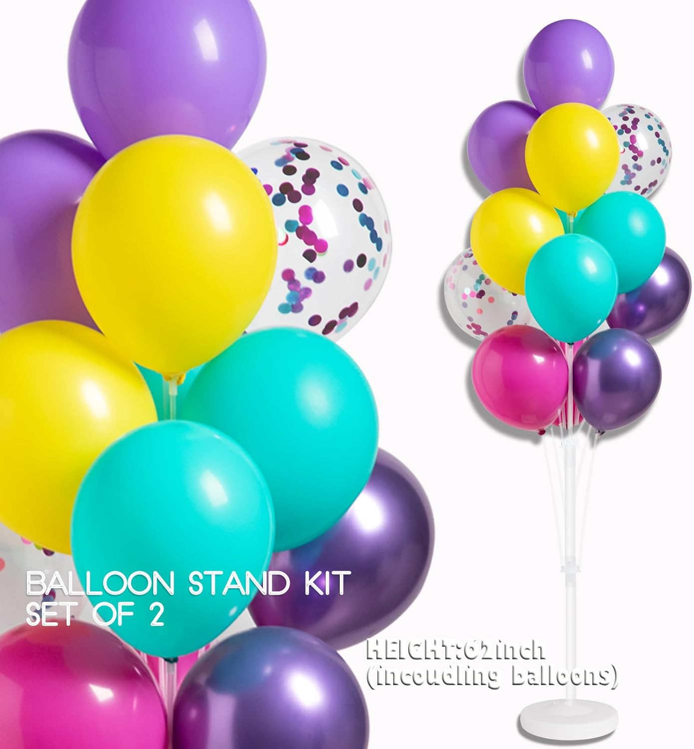 Pink Blue Purple Balloon Column Kit Set of 2,Balloon Column Stand with Base&Pole,Backdrop Decoration for Magic Theme Birthday,Wedding,Engagement,Baby Shower, Party, or Bachelorette Supplies(Hot Pink)