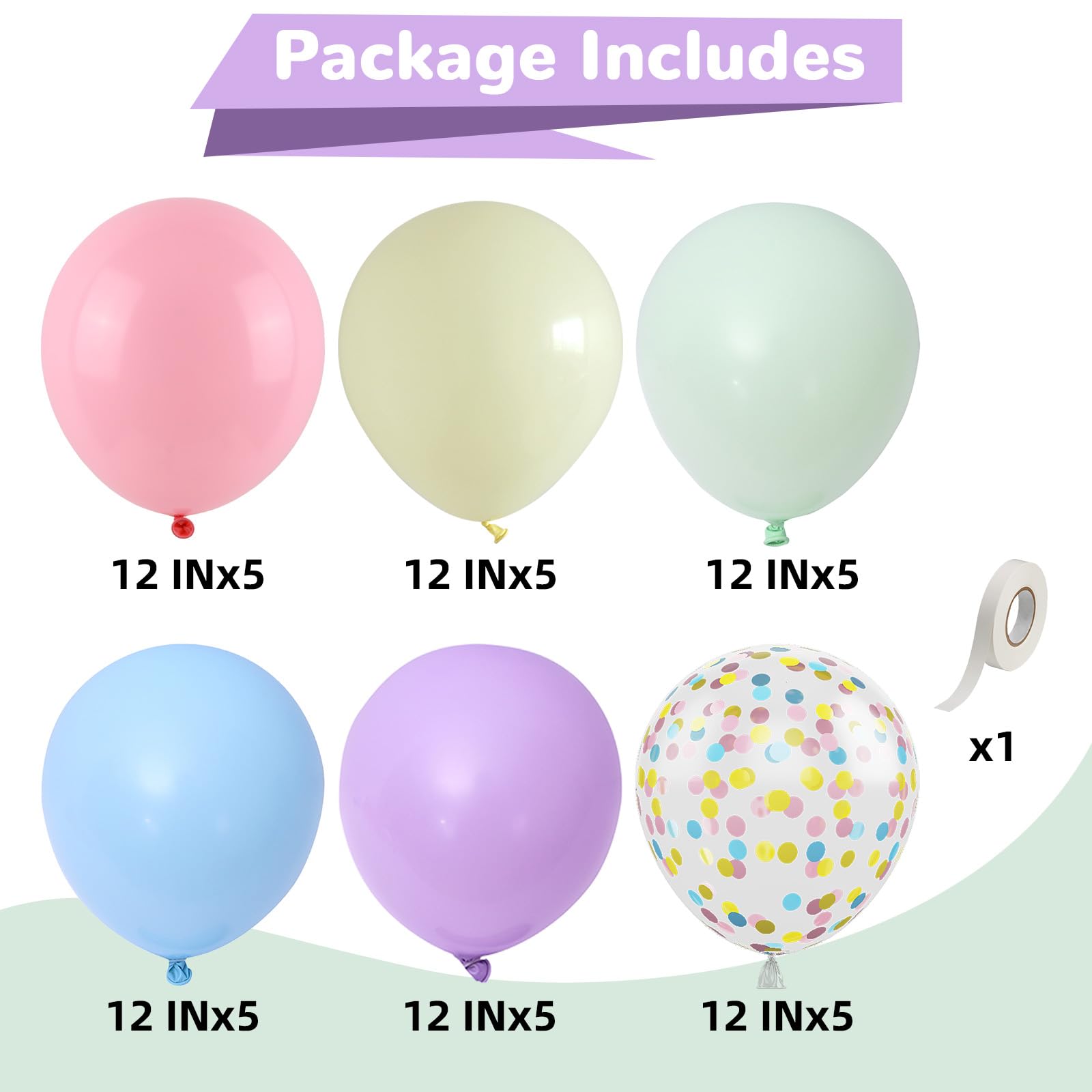 HILAVO Pastel Balloons 12 In Macaron Pink Blue Green Purple Yellow Balloon