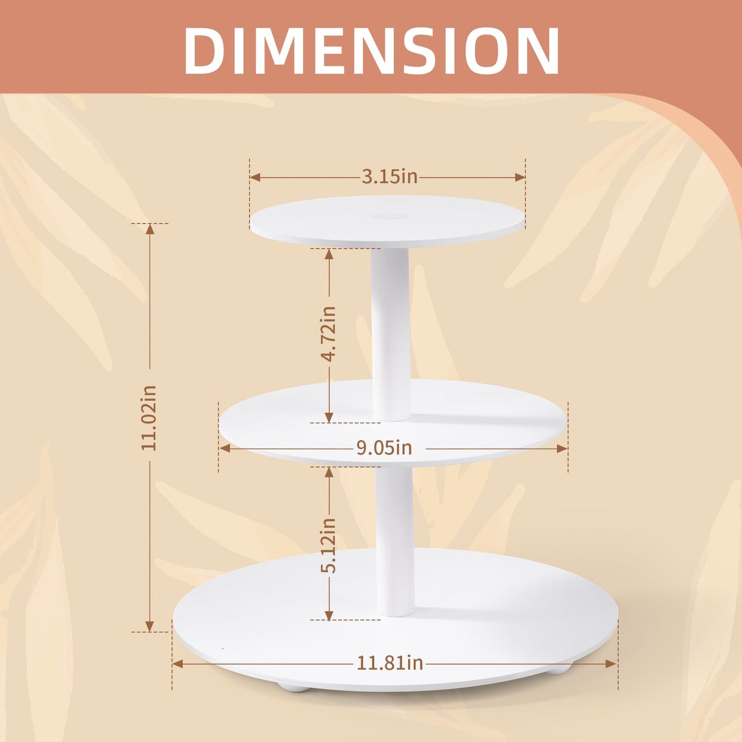 VIVIRBIEN 3-Tier Wood Cupcake Stand: 12in White Round stand for cupcake