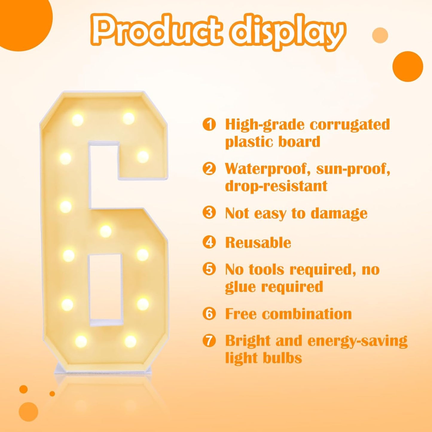 4ft Marquee for Numbers 6, Multifunctional Marquee for Numbers 4 Feet Tall, Number 6 Light up Number, Light up Numbers for Party Decorations, Birthday, Anniversary Party Decor (Number 6)