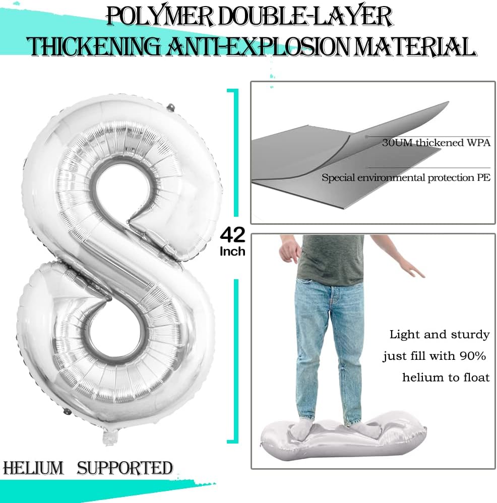 GOER Number 80 Balloons for 80th Birthday Party Decorations,42 Inch Jumbo Foil Helium Balloons for 80th Anniversary (Silver)