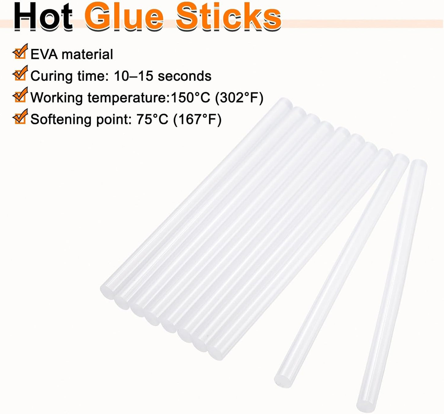 HARFINGTON 10pcs Hot Glue Sticks 0.43" Dia x 8.66" Long EVA Mini Hot Melt Adhesive Glue Stick for Hot Melt Gun Wood Plastic Glass Flowers Fabrics Foam, Clear