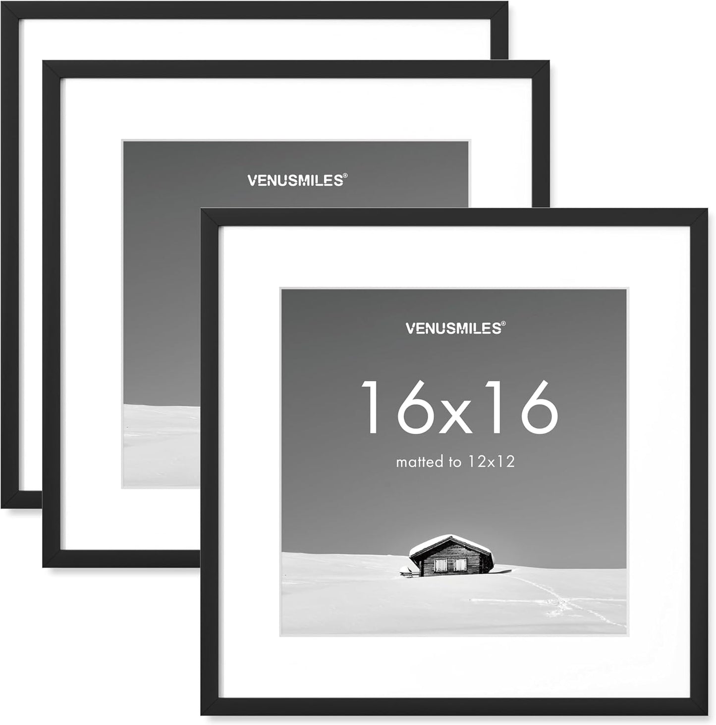 16x16 inch Picture Frame, 16x16 Photo Frames with 12x12 Removable Mat - High Definition Plexiglass - Vertical and Horizontal Display - Wall Hanging Frame - Black, 3 Pack
