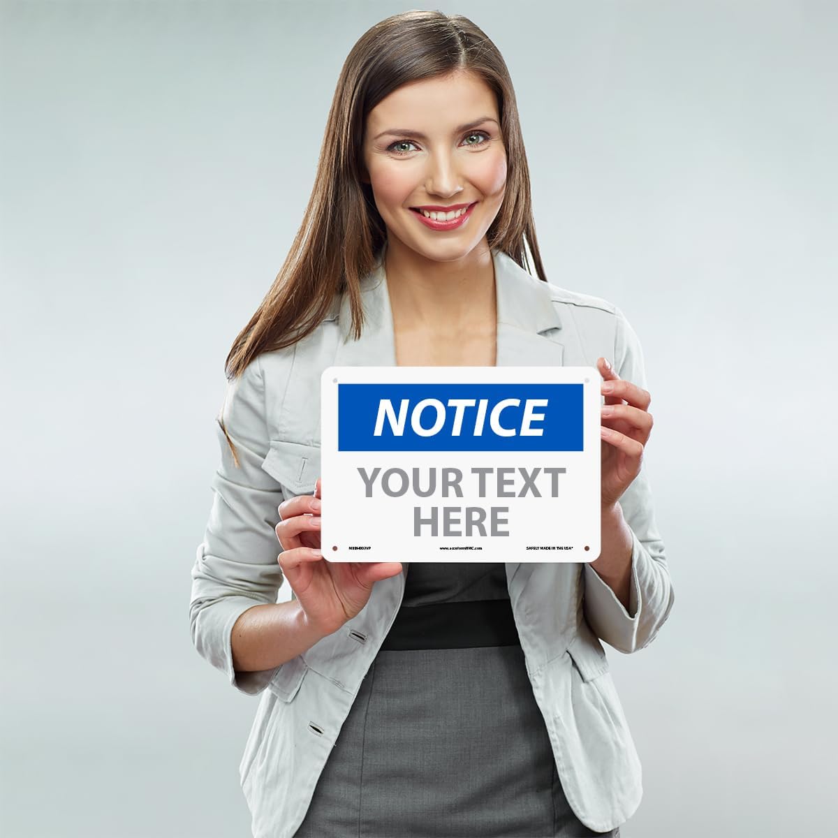 Custom OSHA Style Notice Sign 7" x 10" Plastic Sign, Customizable "Your Text Here", by AccuformNMC Made in USA