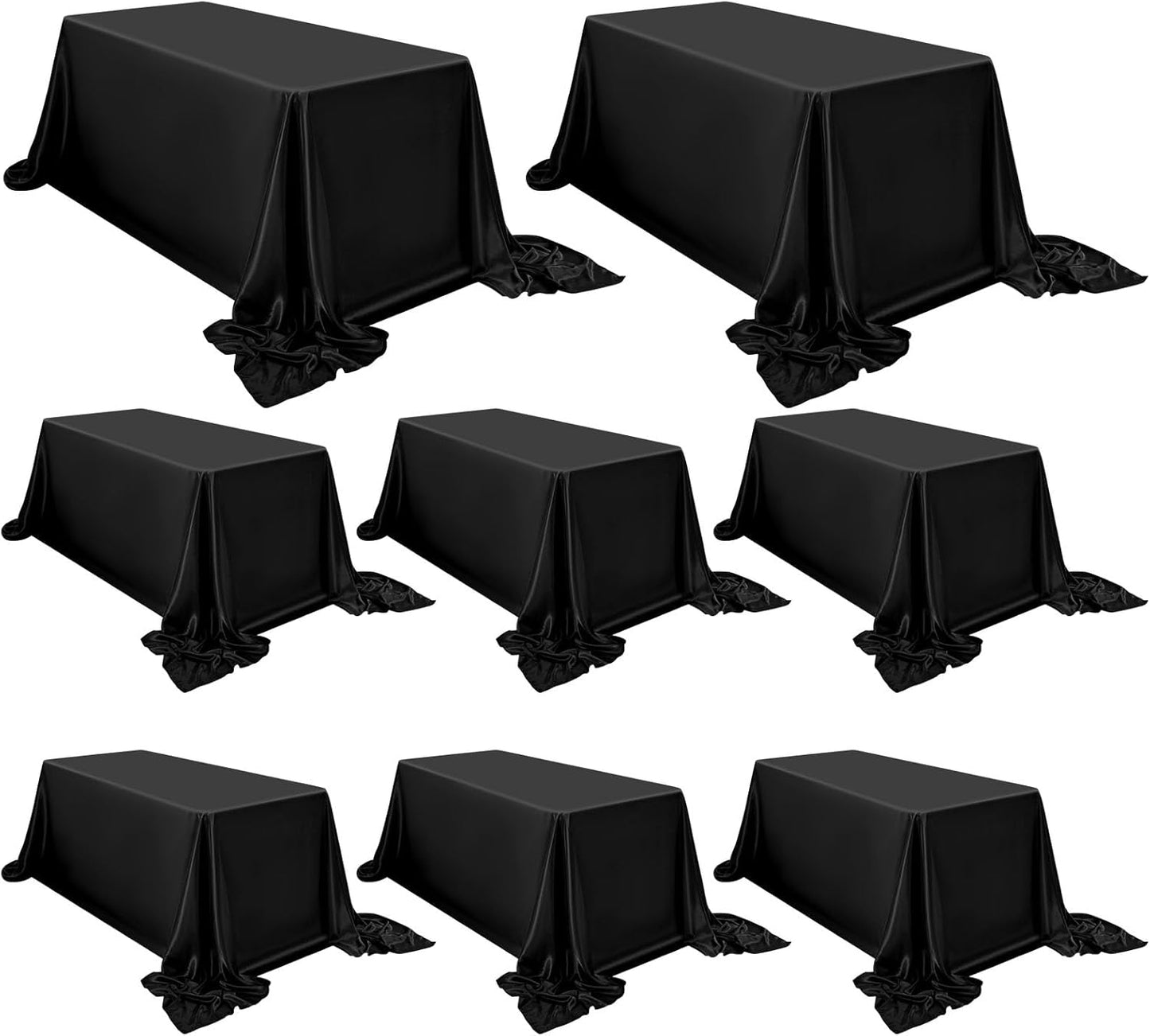 8 Pack Satin Tablecloth 90 x 156 Inch Black Rectangle Silky Satin Table Cover,Bright Silk Smooth Table Cloth,Overlay Silky Table Cover for Wedding Party Banquet Event Dining Decoration