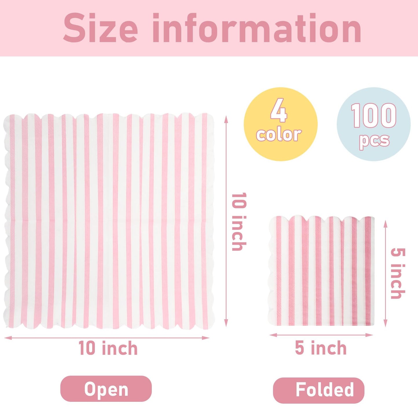 Tenceur 100 Pcs Summer Cocktail Paper Napkin Scalloped Pastel,Four Colors