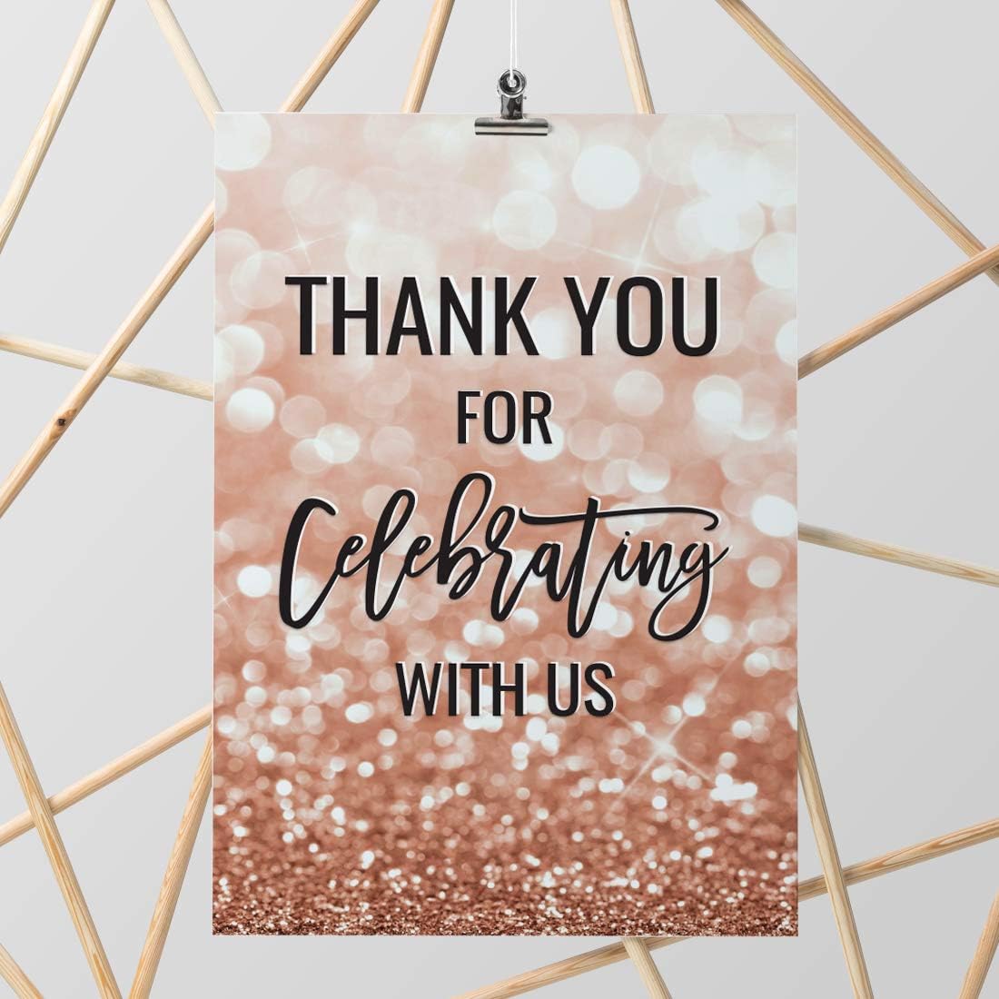 Andaz Press Extra Large Wedding Easel Board Party Sign, 12x18-inch, Glitzy Faux Rose Gold Glitter, Thank You for Celebrating With Us, 1-Pack