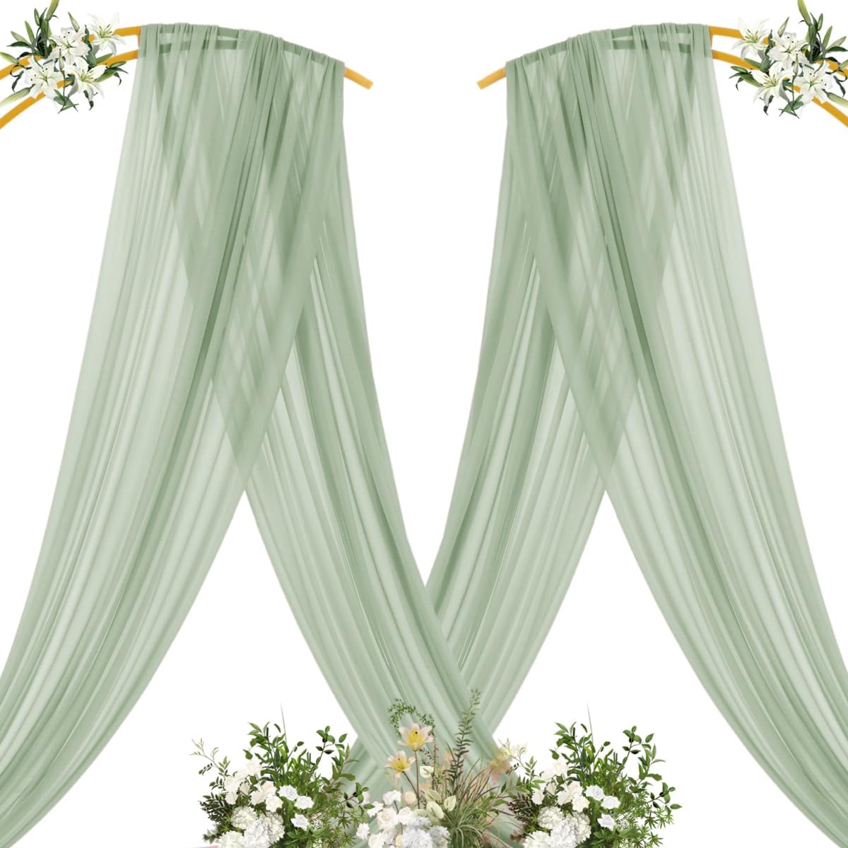 MLMC Sage Green Wedding Arch Draping Fabric 1 Panel 29" x 20 FT Extra Long Gauze Drapes Sheer Backdrop Curtains 6.6 Yards Outdoor Drapery Panels for Wedding Ceremony Party Ceiling Decoration