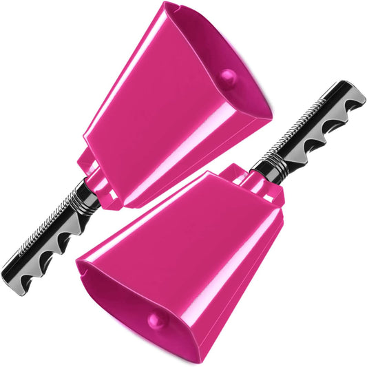 Deke Home - 2 Pack 10 Inch Steel Cowbells with Handle, Loud Noise Makers for Football, Sports, Parties, Competitions, School Spirit & Safety, Large Hand Bell for Cheering & Percussion Instrument