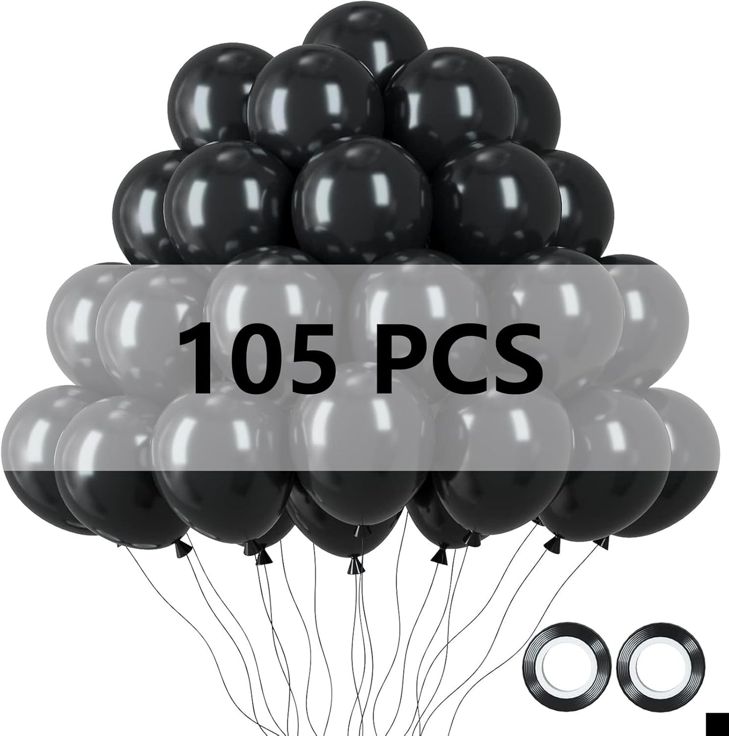 12 Inch Black Balloons, 105 Pcs Party Latex Balloons for Birthday Party, Graduation, Wedding Decorations Supplies (Black)