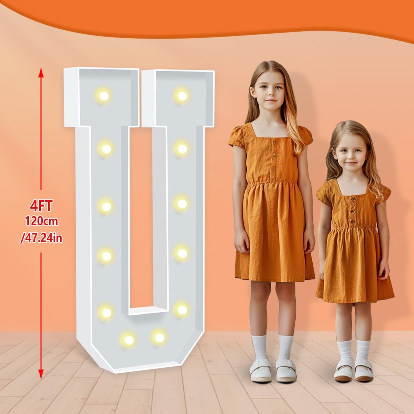 4FT Marquee Light Up Letters, 4 Feet Tall Warm White LED Letters U, Large Mosaic Marquee Letter for Birthday Wedding Anniversary, Light Up Letter Sign for Graduation Party Decoration