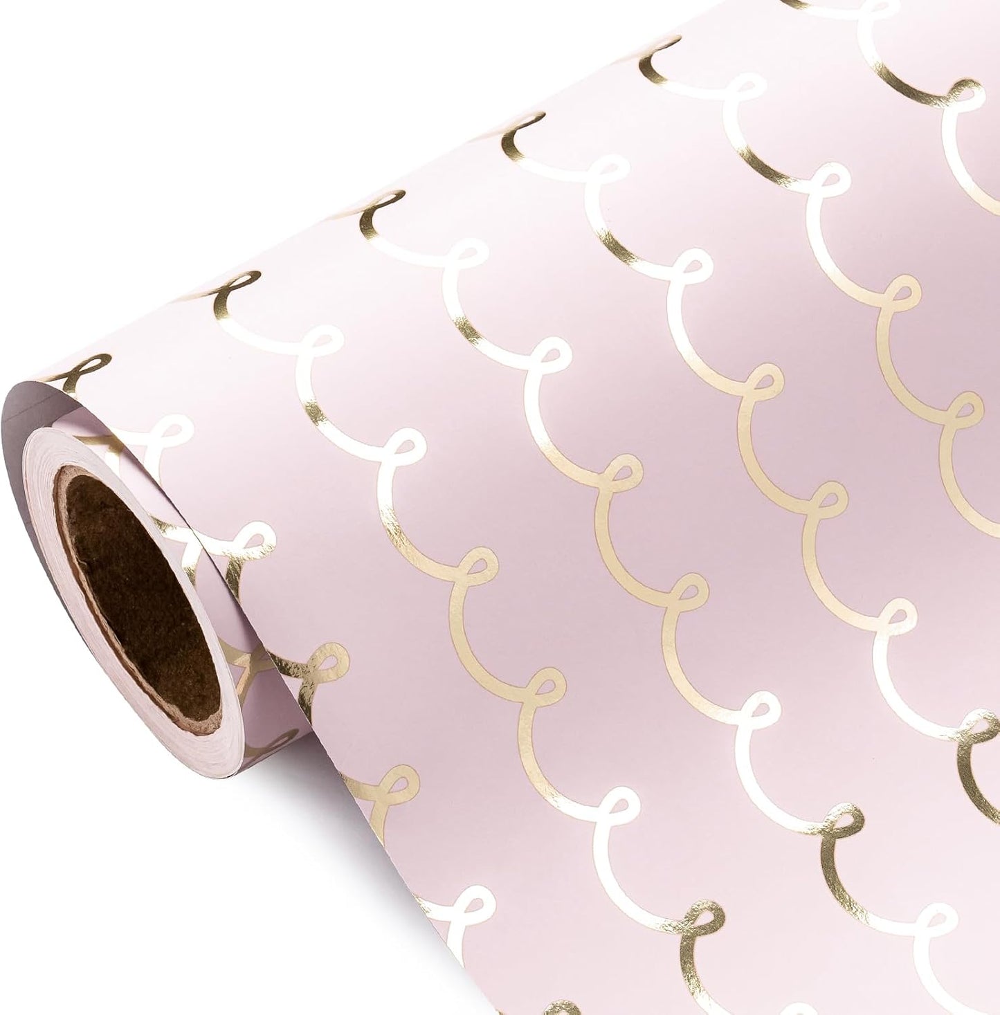 WRAPAHOLIC Pink Wrapping Paper Roll - Mini Roll - 17 Inch x 33 Feet - Metallic Foil Chic Classic Pink and Gold Wedding Wrapping Paper for Birthday, Wedding, Baby Shower, Valentine's Day