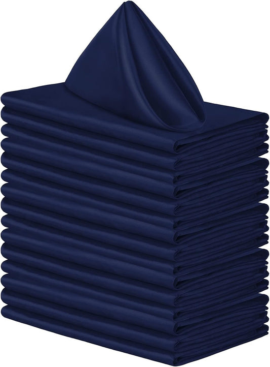 Aneco 16 Pack Square Satin Napkin Bright Silk Table Napkin Soft Smooth Fabric Table Napkin for Wedding Banquet Party Decoration, Navy Blue, 20 x 20 Inch