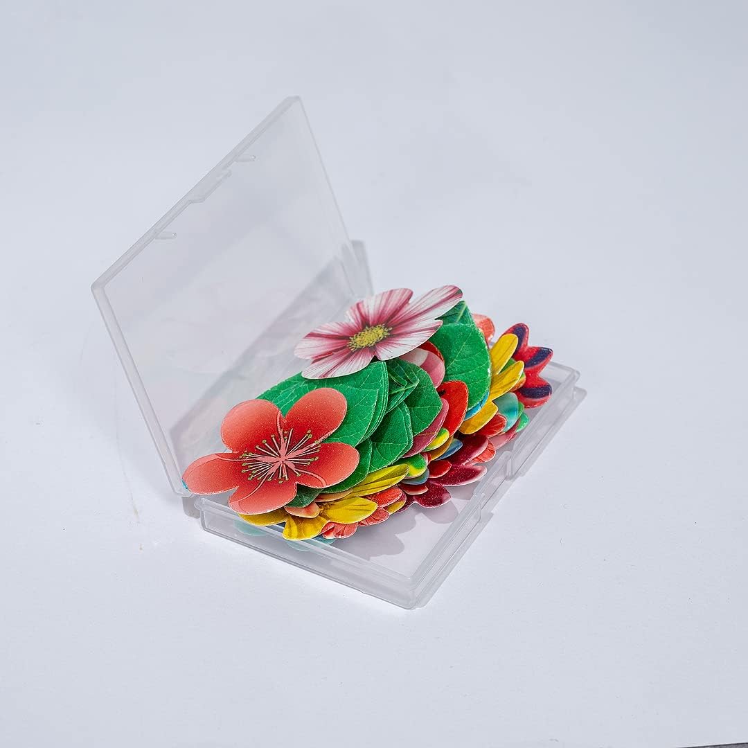 Edible Flowers Edible leaves 55pcs Wafer Paper Cake Cupcake Toppers for Decorating Rice Paper Flower Food Decorations for Baking Girl Birthday Party Mix Size Color (35flowers+20lesaves)