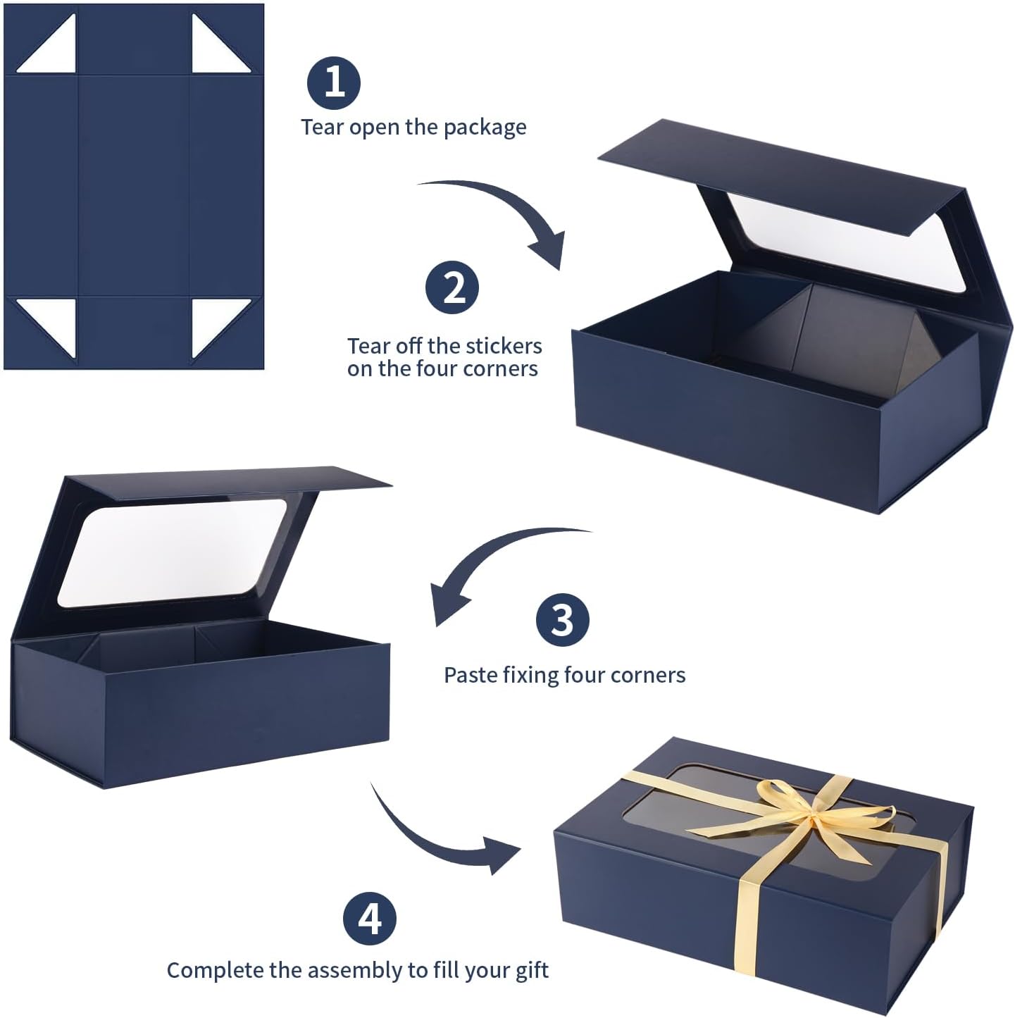TIACABO Blue Large Gift Box with Window, 13.5"x9"x4.3" Bridesmaid Boxe for Gifts Giving,Birthday Gift Boxes with Magnetic,Closure Lid Gifts Box for Presents,Cute Boxe,Luxury for Gift Packaging