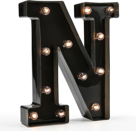 Light Up Black Alphabet Marquee Letters Sign LED Marquee Number Lights Sign for Night Light Home Bar Christmas Lamp Birthday Party Wedding Decoration N