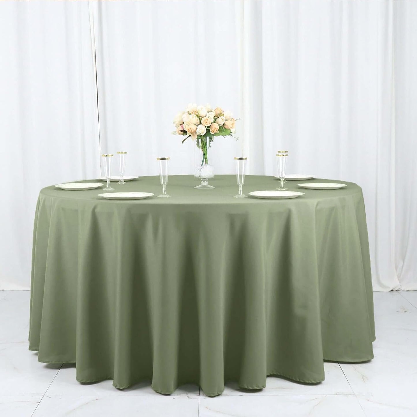 Efavormart Round Tablecloth, 120 Inch Stain & Wrinkle Resistant Washable Table Cloth, Decorative Polyester Fabric Table Cover for Banquet, Wedding, Dining - Eucalyptus Sage Green