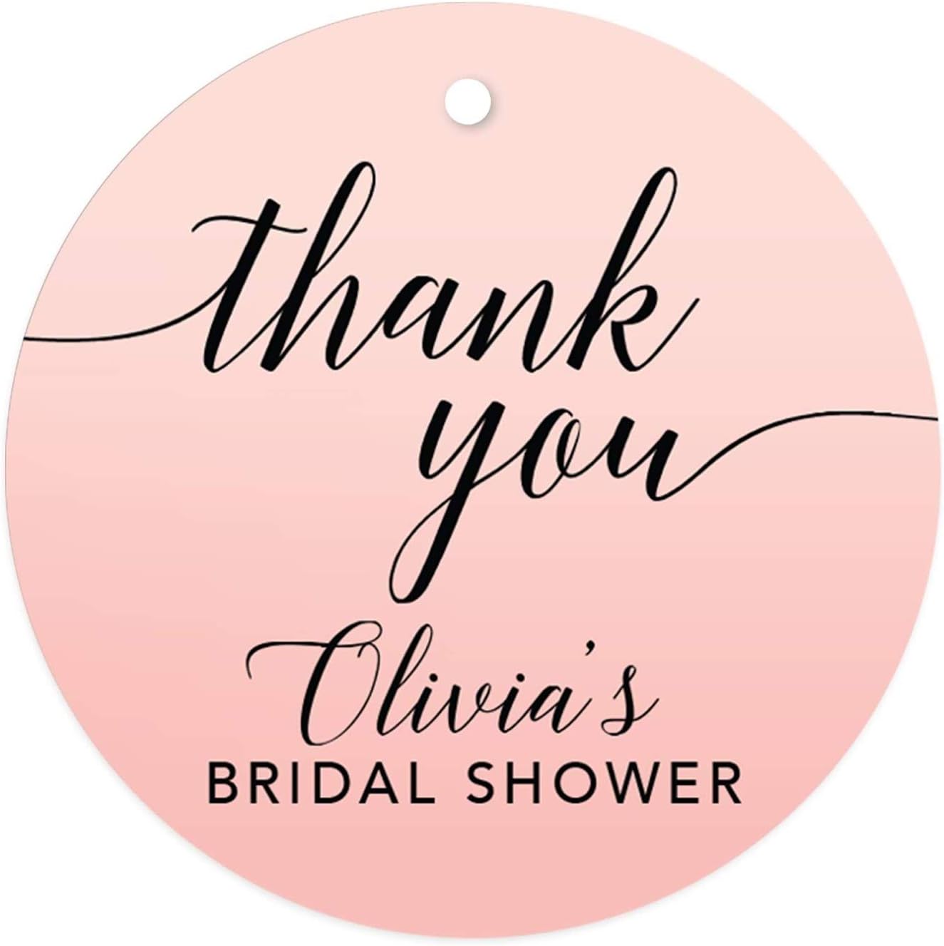 Andaz Press Personalized Blush Pink Rose Elegant Party Collection, Round Circle Tags, Thank You Olivia's Bridal Shower, 24-Pack, Custom Favors Decor