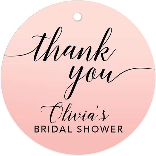 Andaz Press Personalized Blush Pink Rose Elegant Party Collection, Round Circle Tags, Thank You Olivia's Bridal Shower, 24-Pack, Custom Favors Decor