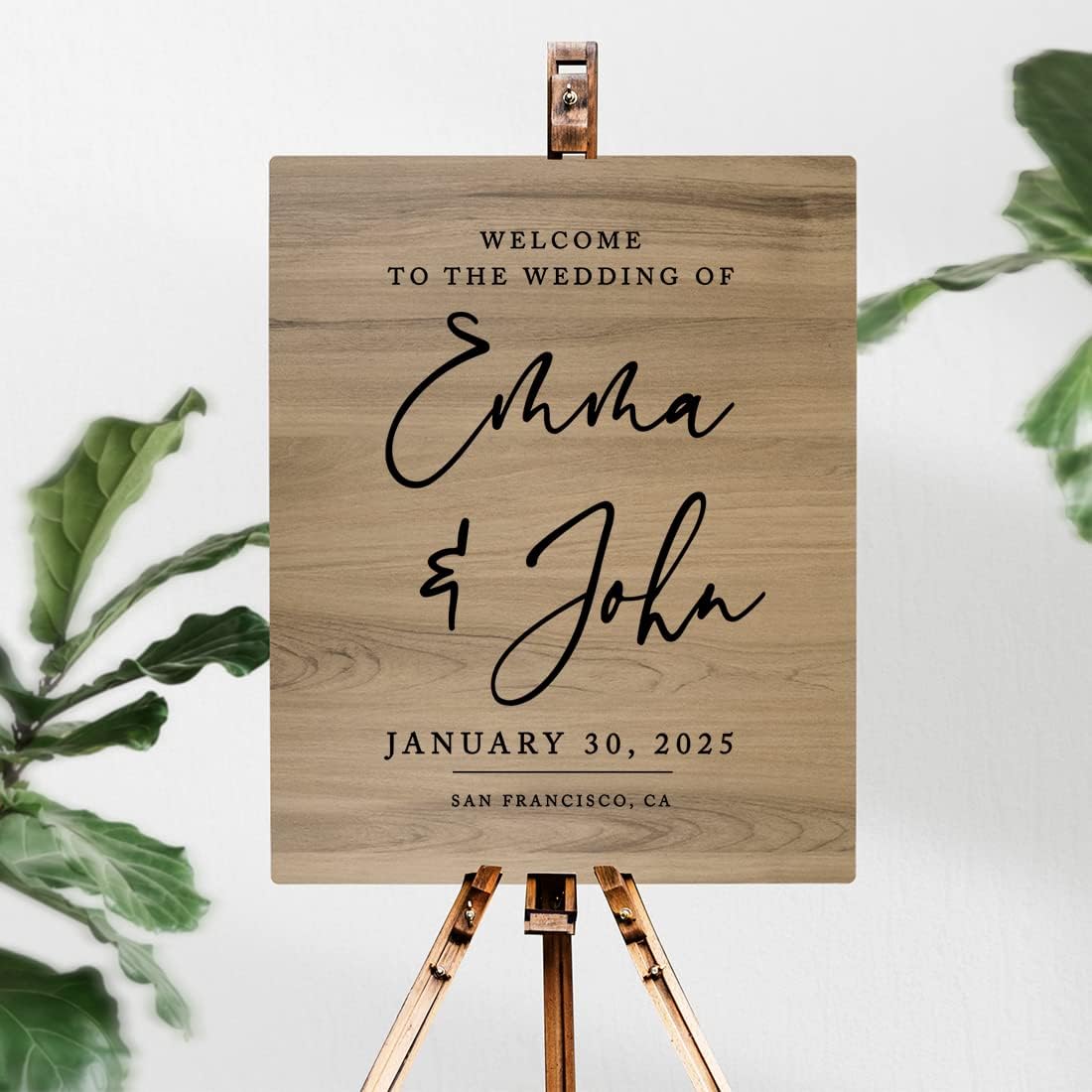 Andaz Press Large Wooden Welcome Sign for Wedding Rustic Welcome Sign 16" x 20" Custom Names Date & Location Script Wedding Signage English Oak MDF Wood Finish Wedding Reception Indoor Outdoor Signs